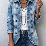 Cilia - Boho jasje met ruches en botanische print in kleurverloop - Blauw
