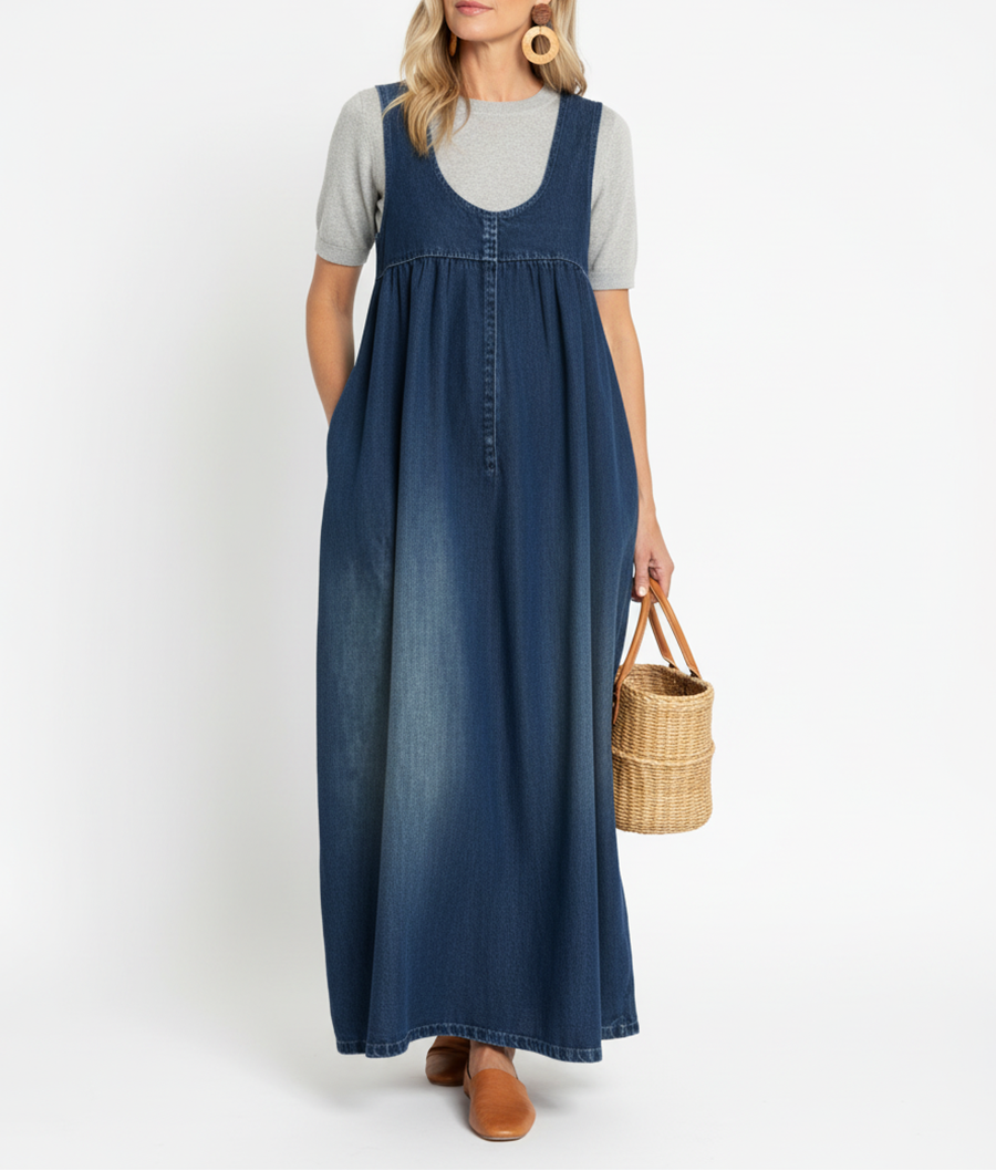 Rachel - Lange vintage denimjurk van zacht katoen
