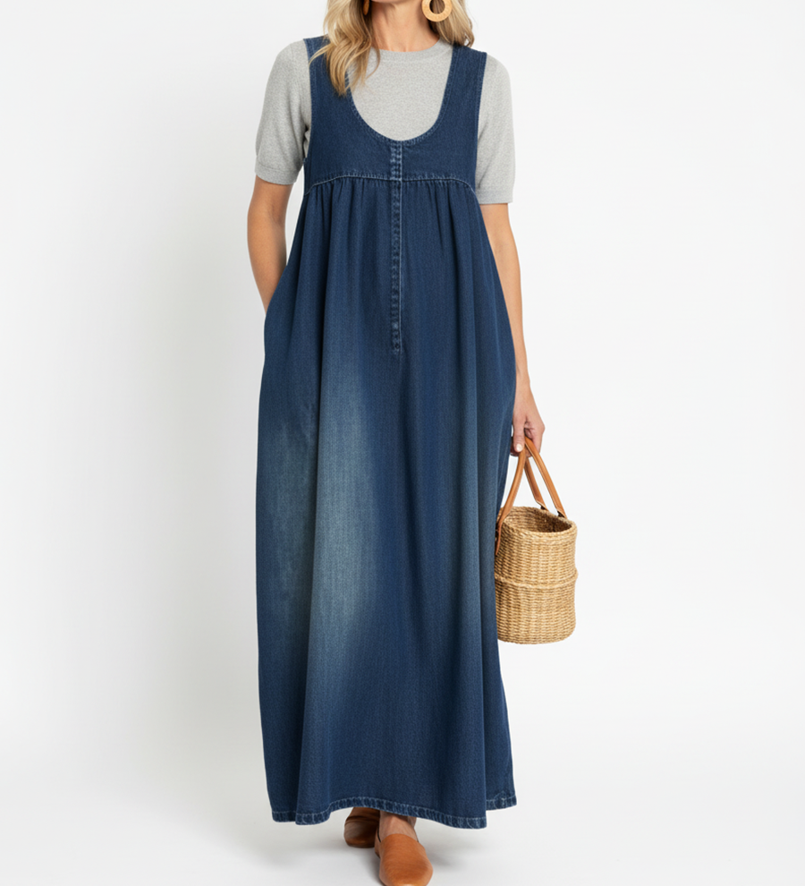 Rachel - Lange vintage denimjurk van zacht katoen