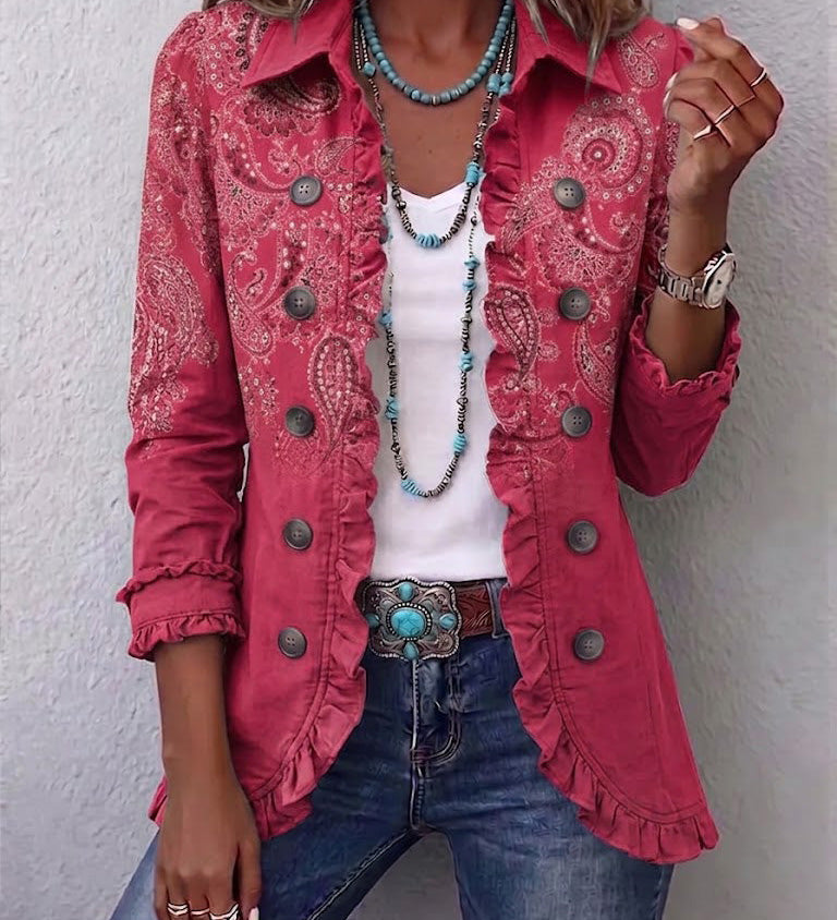 Teuntje - Vintage jasje met ruches en paisleyprint - Roze