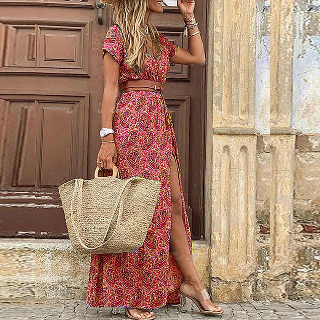 Maud | Luchtige boho maxijurk met bijpassende riem