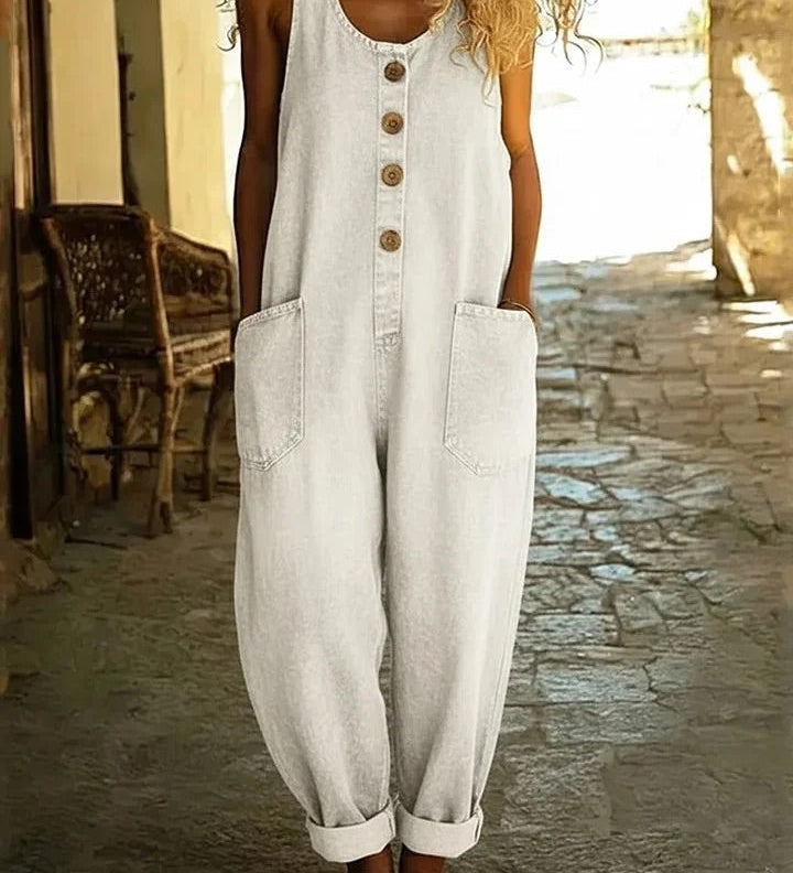 Zoe - Klassieke vintage denimjurk van katoen - Wit