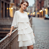 Sanne | Elegante gelaagde damesjurk met ruchesmouwen